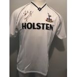 Paul Gascoigne Signed Tottenham Football Shirt: Replica short sleeve white Holsten sponsored shirt