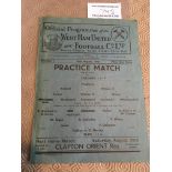 45/46 West Ham Football Practice Match Programme: Hard to obtain first match at Upton Park after the