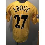 2005/2006 Arsenal Match Worn Football Shirt: Short sleeve yellow Nike shirt with O2 sponsorship.