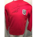 Signed England 1966 World Cup Football Shirt: Red mens size England home shirt the same that England