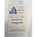 1943 Cup Final Football Programme: Arsenal v Charlton played at Wembley with slight repair in fair