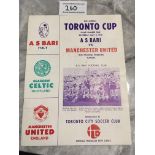 69/70 Bari v Manchester United Football Programme: Toronto Cup dated 2 5 1970 an end of season