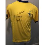 1971 Arsenal Signed FA Cup Final Shirt: Replica short sleeve mens yellow shirt with blue trim. The