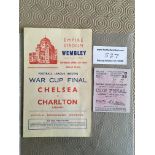 1944 Cup Final Programme + Ticket: Chelsea v Charlton played at Wembley for the War Cup. Both are