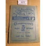 37/38 Millwall v Bristol Rovers Football Programme: Dated 13 11 1937 with no team changes. Spine