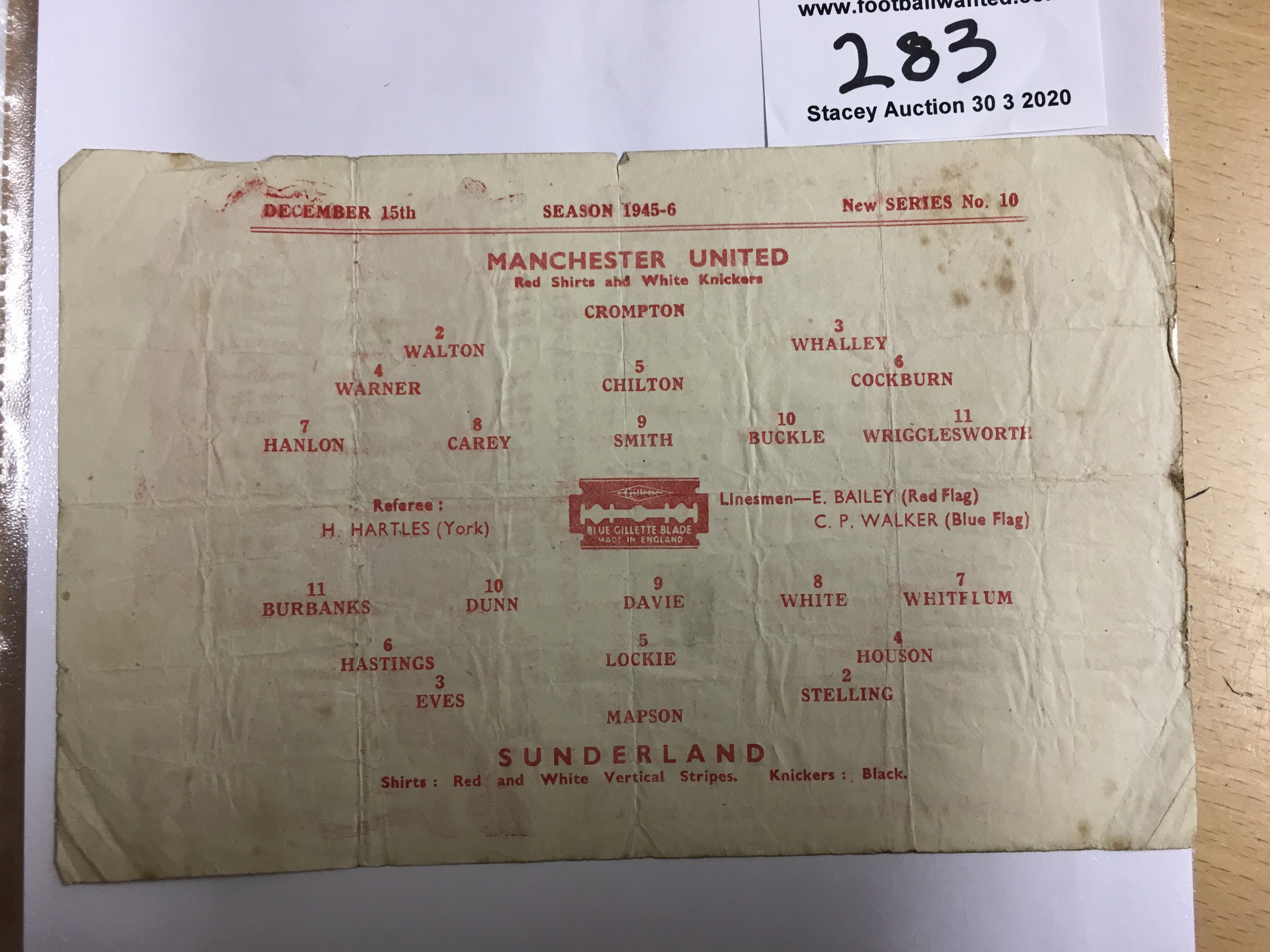45/46 Manchester United v Sunderland Football Programme: Fair condition League match with no writing - Image 2 of 2