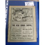 1910/11 Millwall v Coventry City Football Programme: First team Southern League Division One match