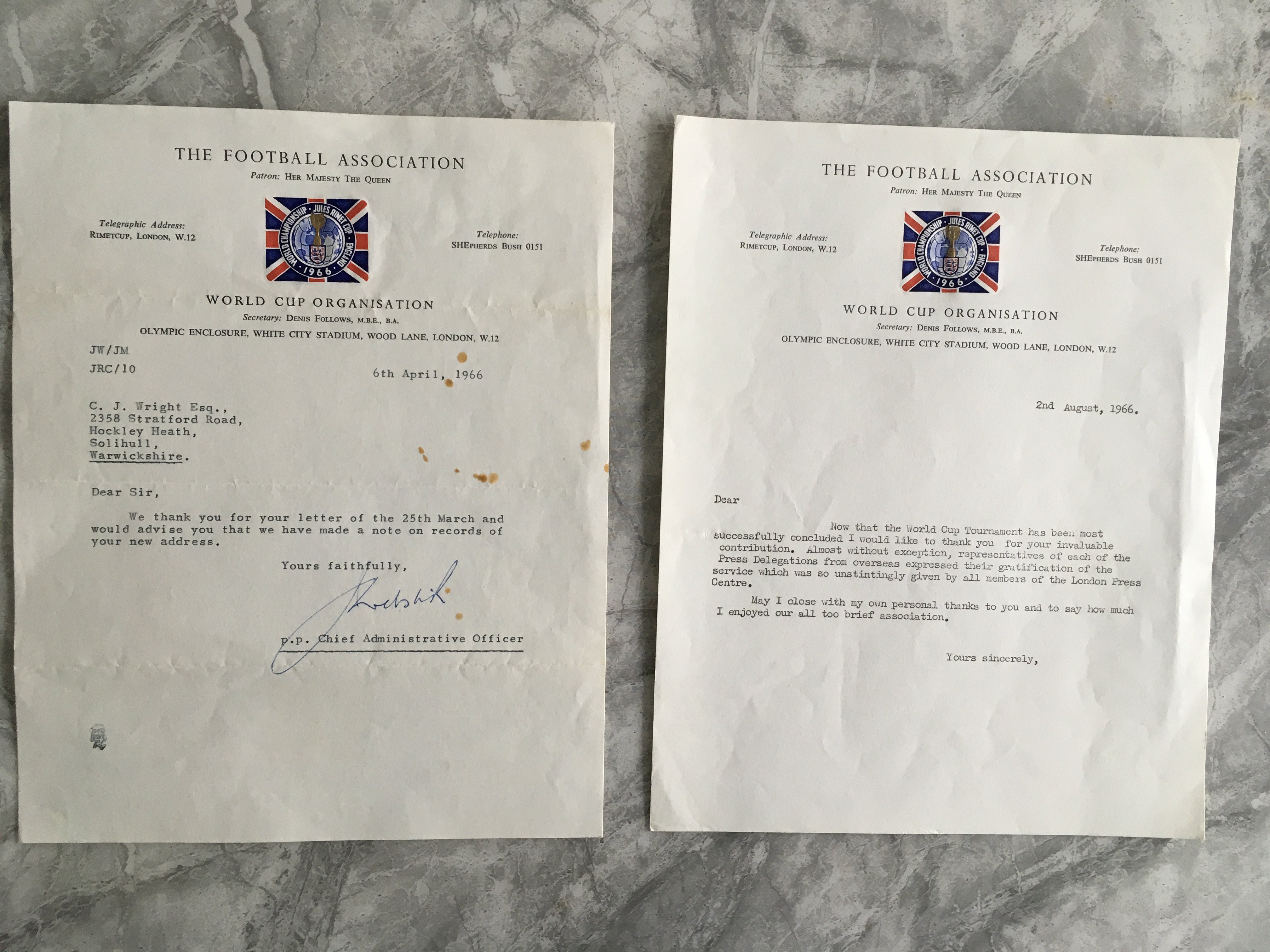 1966 Football World Cup Draw Invite + Letters: Unwritten invitation to the draw, 2 headed letter - Image 2 of 3