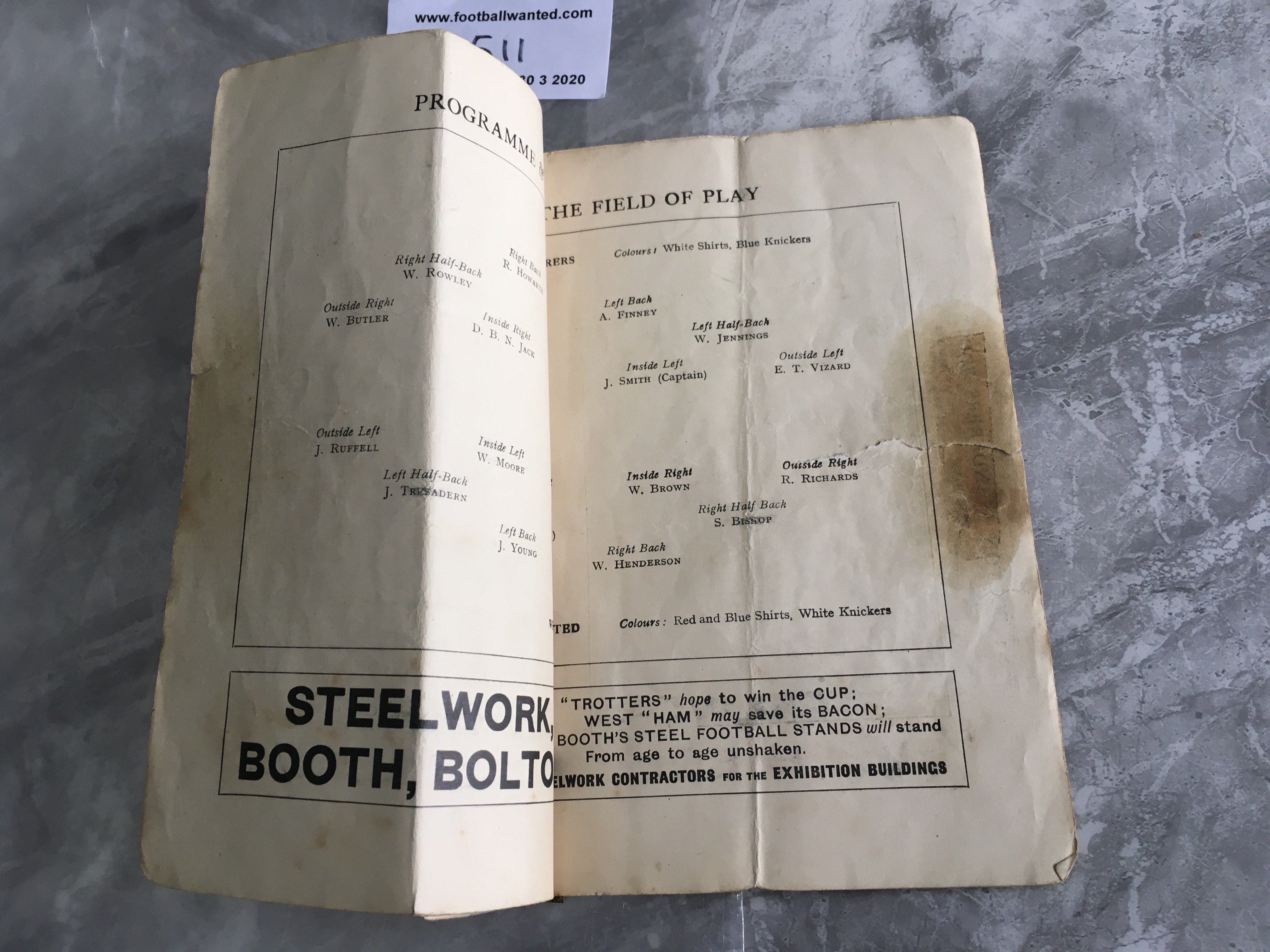 1923 FA Cup Final Football Programme: Bolton Wanderers v West Ham in very poor condition without - Image 3 of 3