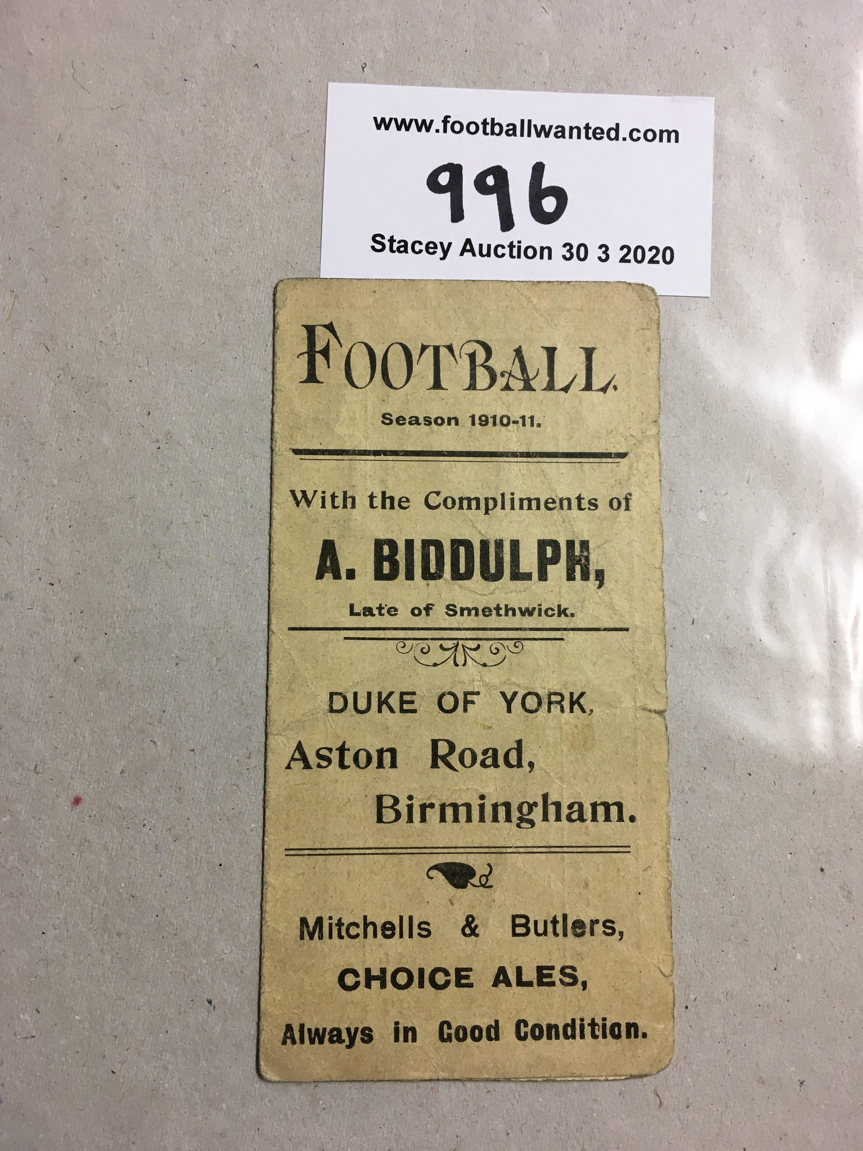 1910/11 Birmingham Aston Villa + West Brom Fixture List: 4 page card with fixtures of all 3