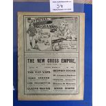 1910/11 Millwall v Southend United Football Programme: First team Southern League Division One match