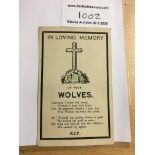 1939 FA Cup Final Memorandum Postcard: Portsmouth issued In Loving Memory Of Poor Wolves with poem