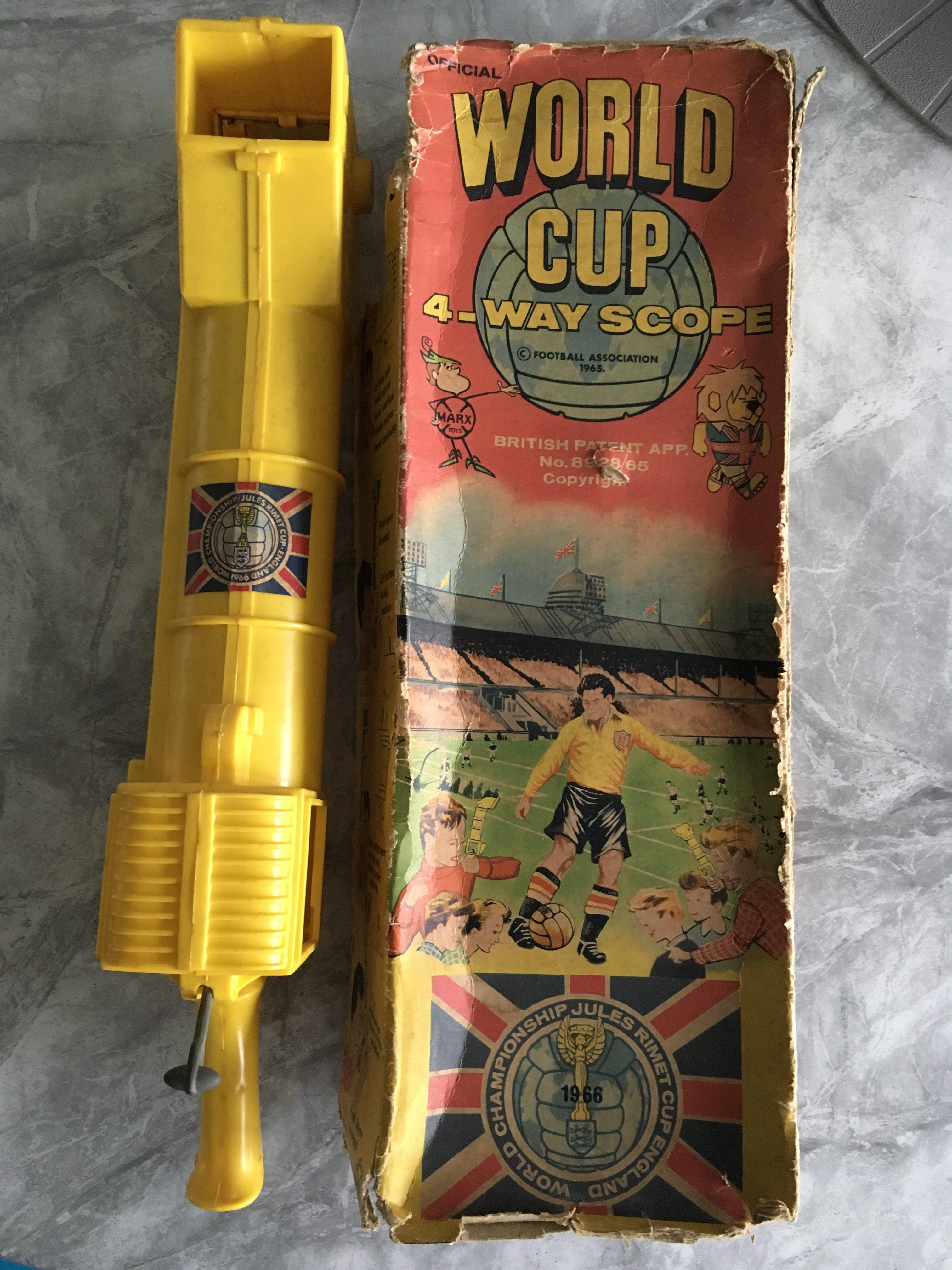 1966 World Cup Football Periscope: Yellow periscope still has World Cup logo stuck to it and comes