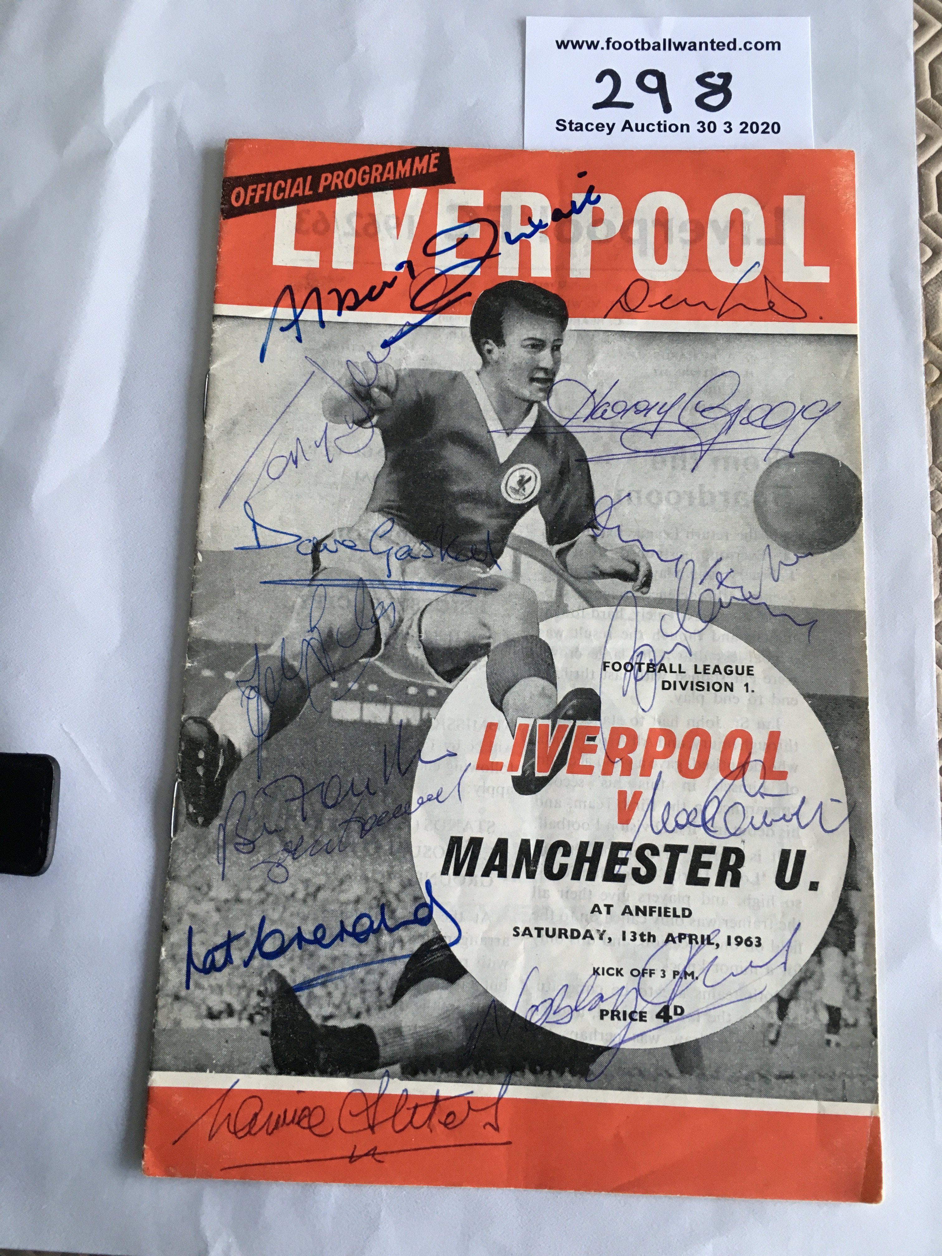 Manchester United 1963 Football Autographs: Signed to cover of away programme at Liverpool in