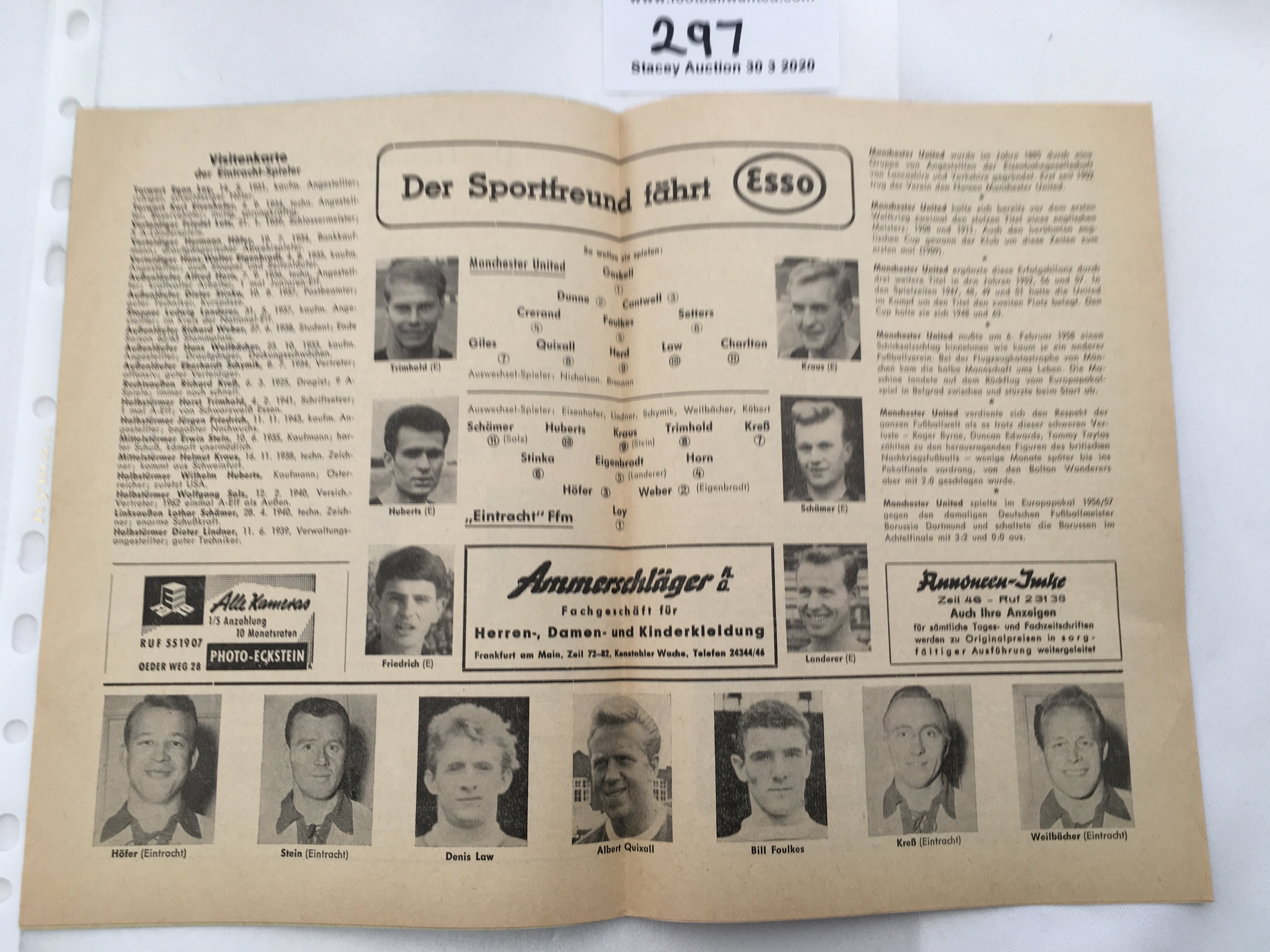 63/64 Eintracht Frankfurt v Manchester United Football Programme: Friendly dated 13 8 1963 in - Image 2 of 2