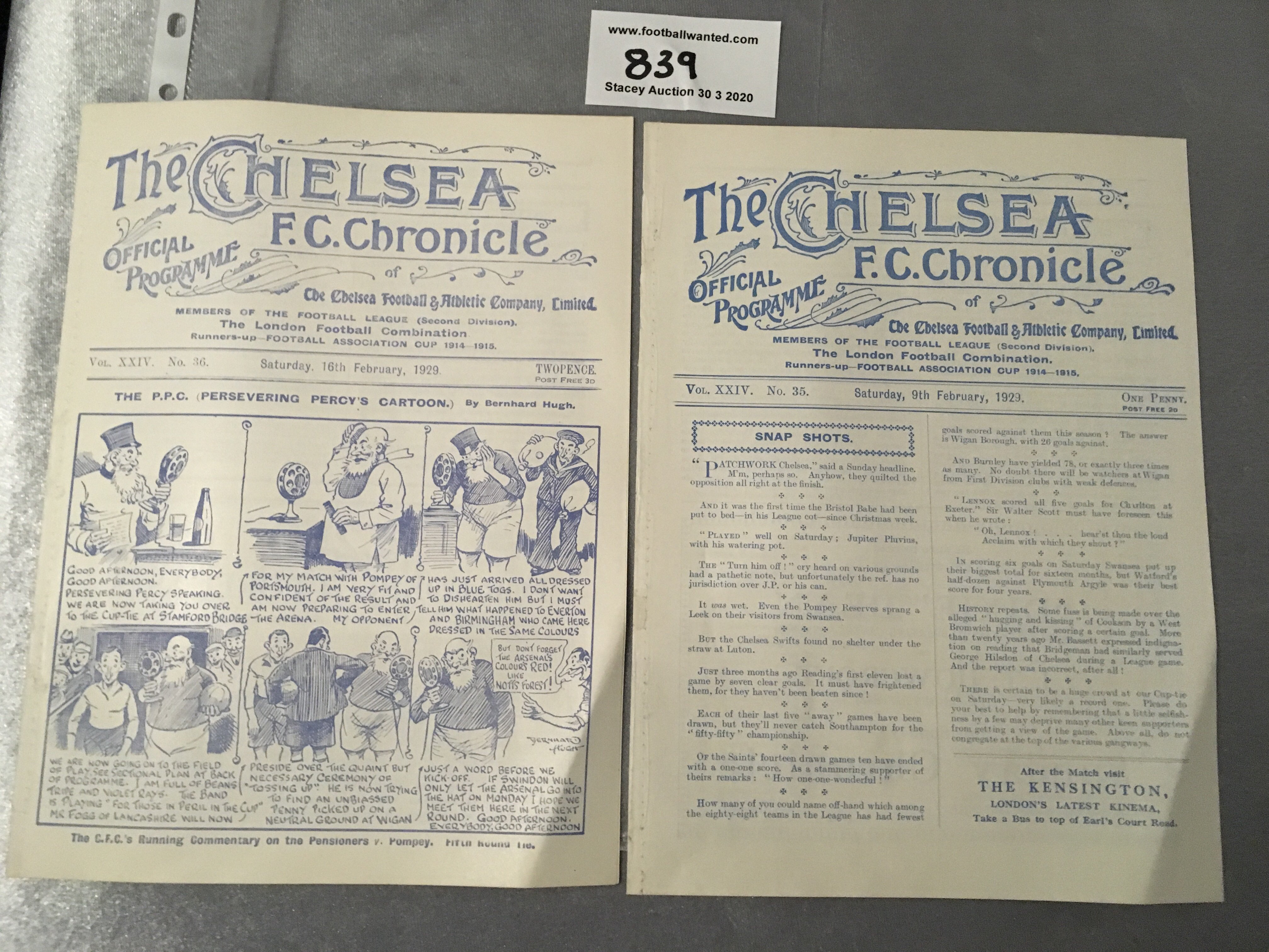 28/29 Chelsea v Southampton Football Programmes: Excellent condition ex bound FA Cup and London