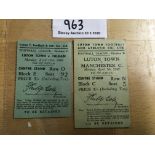 Luton Town 1940s Home Football Tickets: League matches v 46/47 Manchester City and 48/49 Fulham.