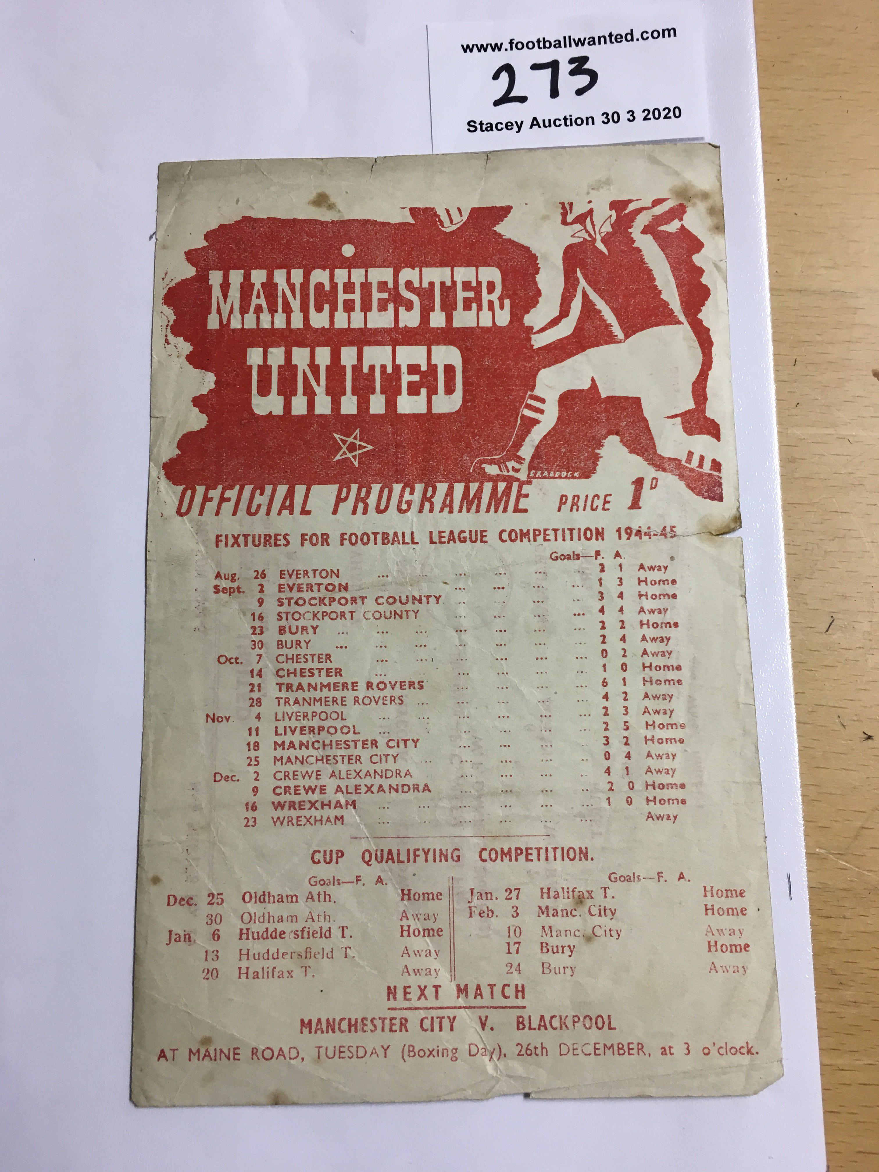 44/45 Manchester United v Oldham Athletic Football Programme: Abandoned Christmas Day match in - Image 2 of 2