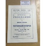 41/42 Brentford v Tottenham Football Programme: Dated 18 10 1941 with no team changes. Very good