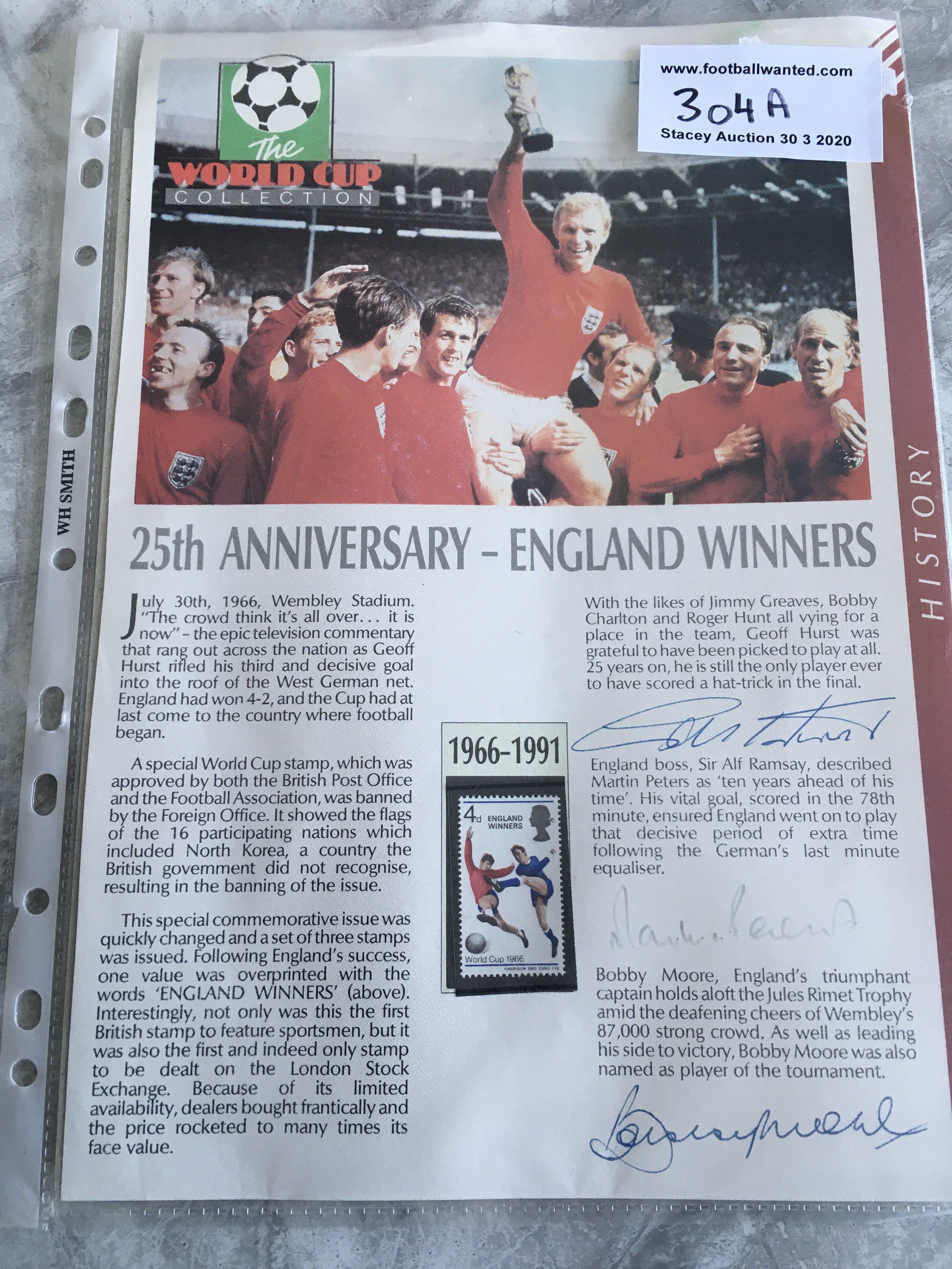 1966 England World Cup Bobby Moore Signed Display: An A4 page from the World Cup collection