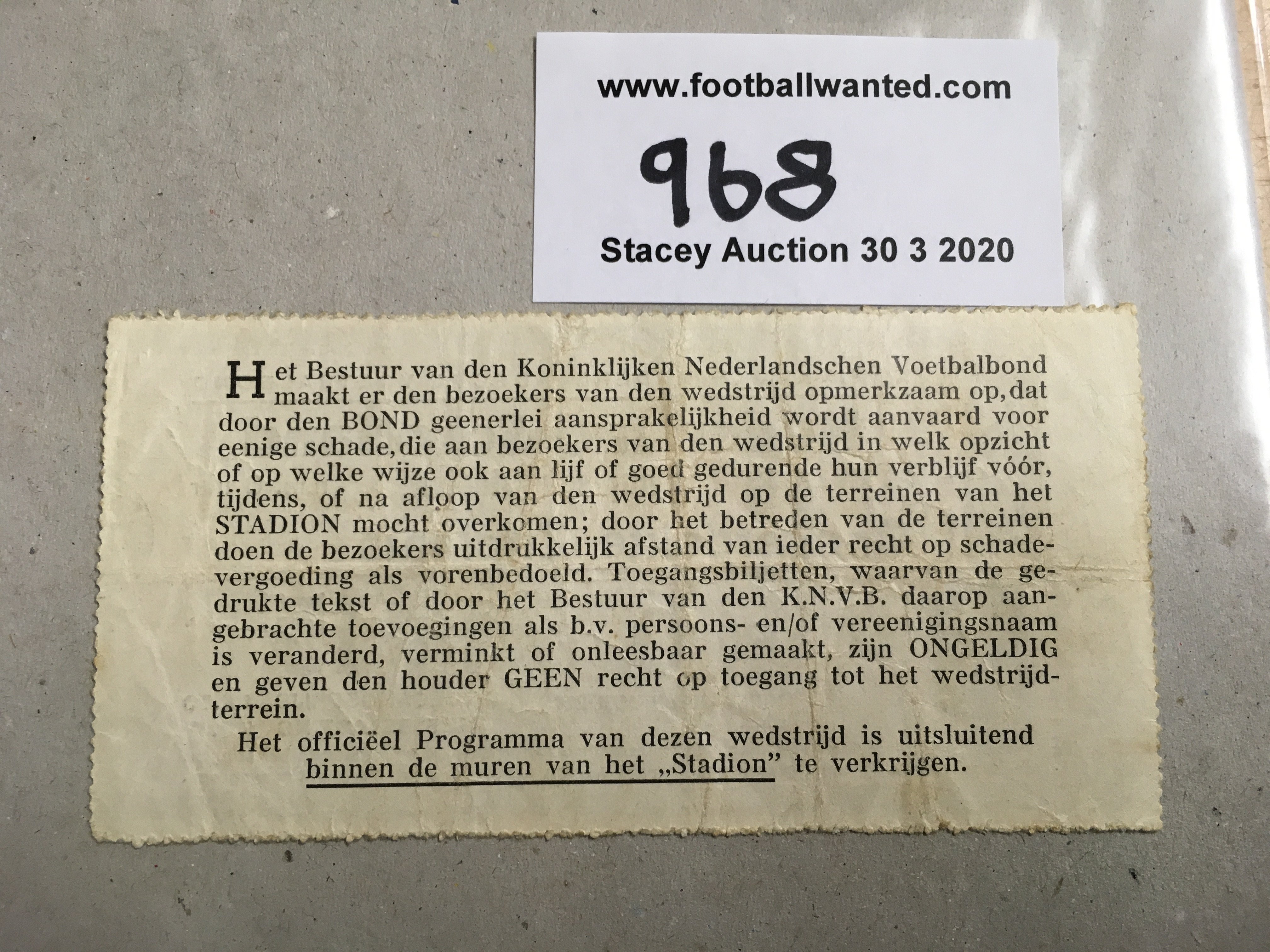 1938 Holland v Scotland Football Ticket: Very good condition ticket dated 21 5 1938. Light folding. - Image 2 of 2