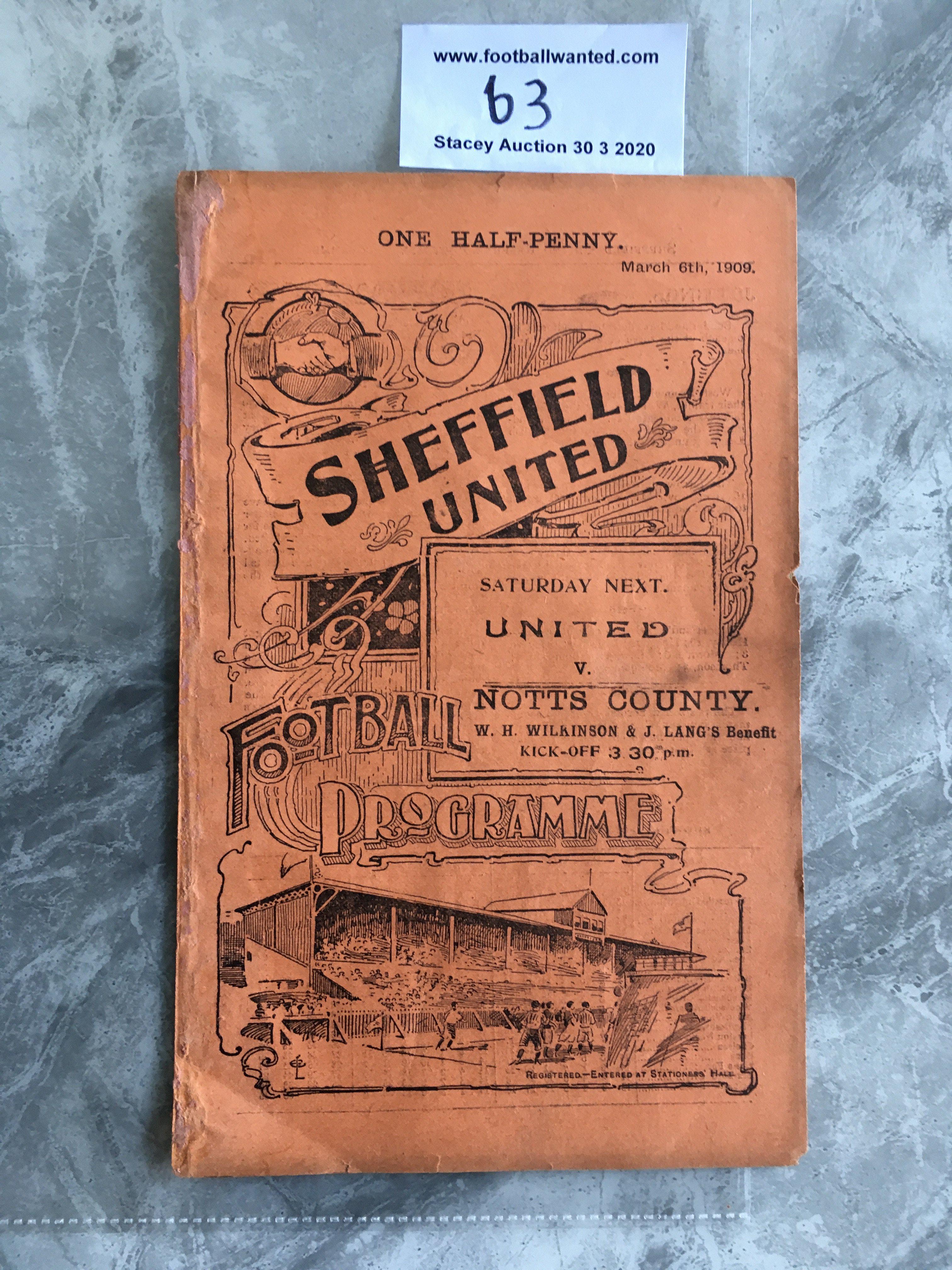 1908/09 Sheffield United Reserves v Mexborough Town Football Programme: 4 pager dated 6 3 1909. Ex