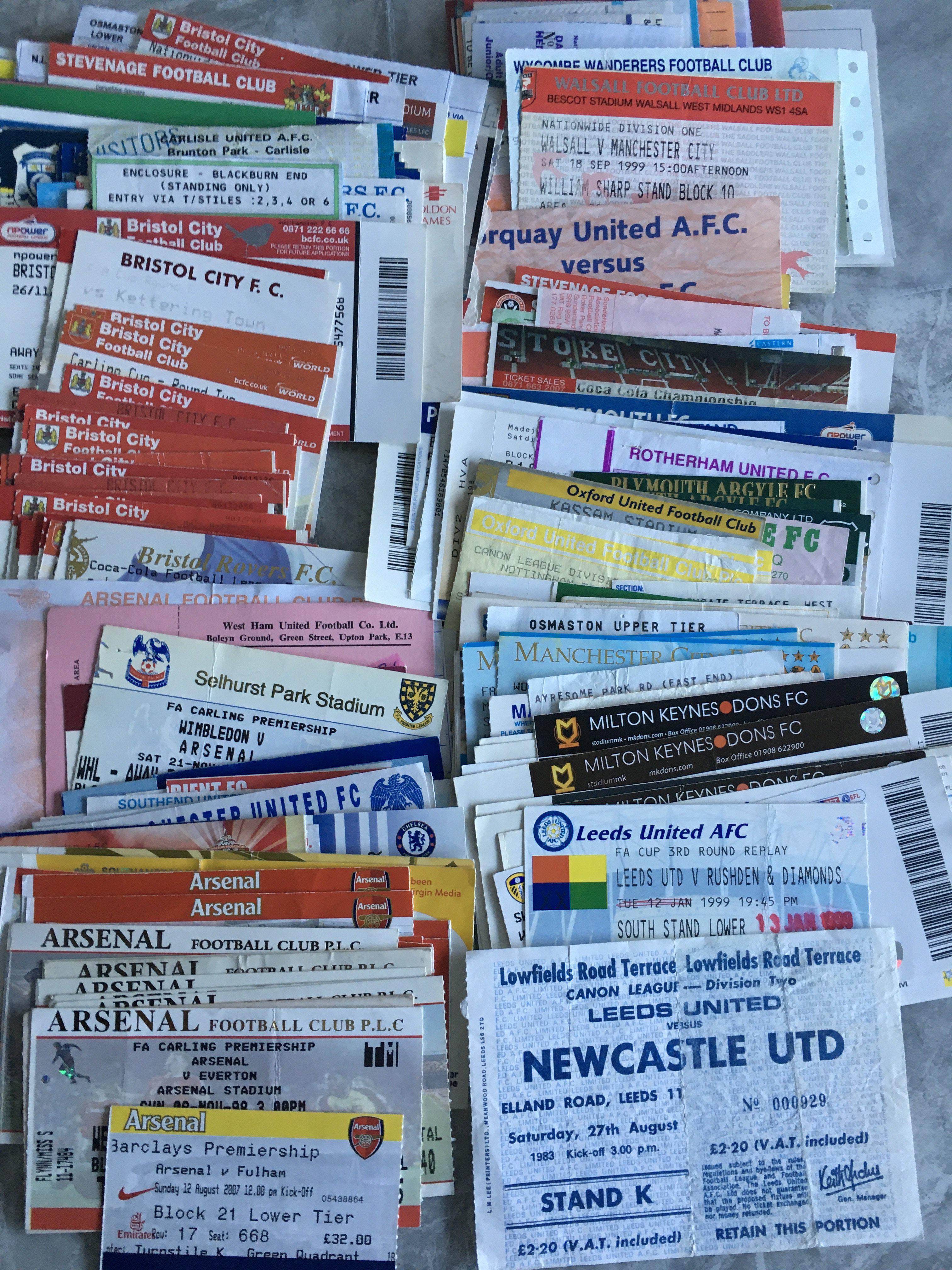 Football Ticket Collection: From the 80s onwards with many different clubs. Around 200 tickets