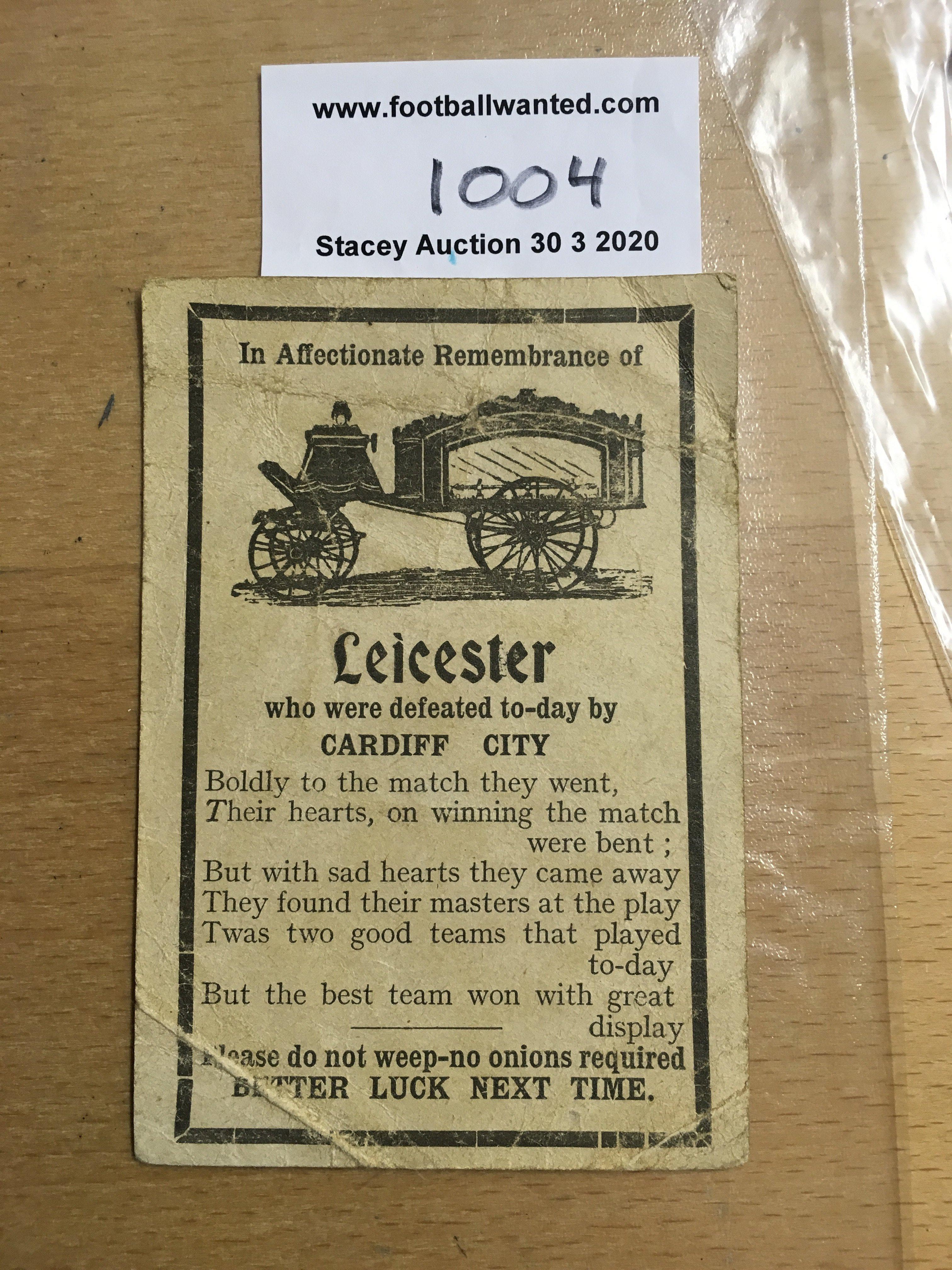 1925 Cardiff City v Leicester City FA Cup Memorandum Card: Cardiff made it to the final this