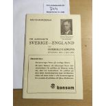 1937 Sweden v England Football Programme: Near mint condition with no writing. Dated 17 5 1937 a