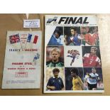 1955 France v England Football Programme: Programme has tea stain. C/W 1992 Euro Final Germany v