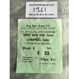 1963 Youth Cup Final Football Ticket: West Ham Colts v Liverpool Colts played at Upton Park. Good