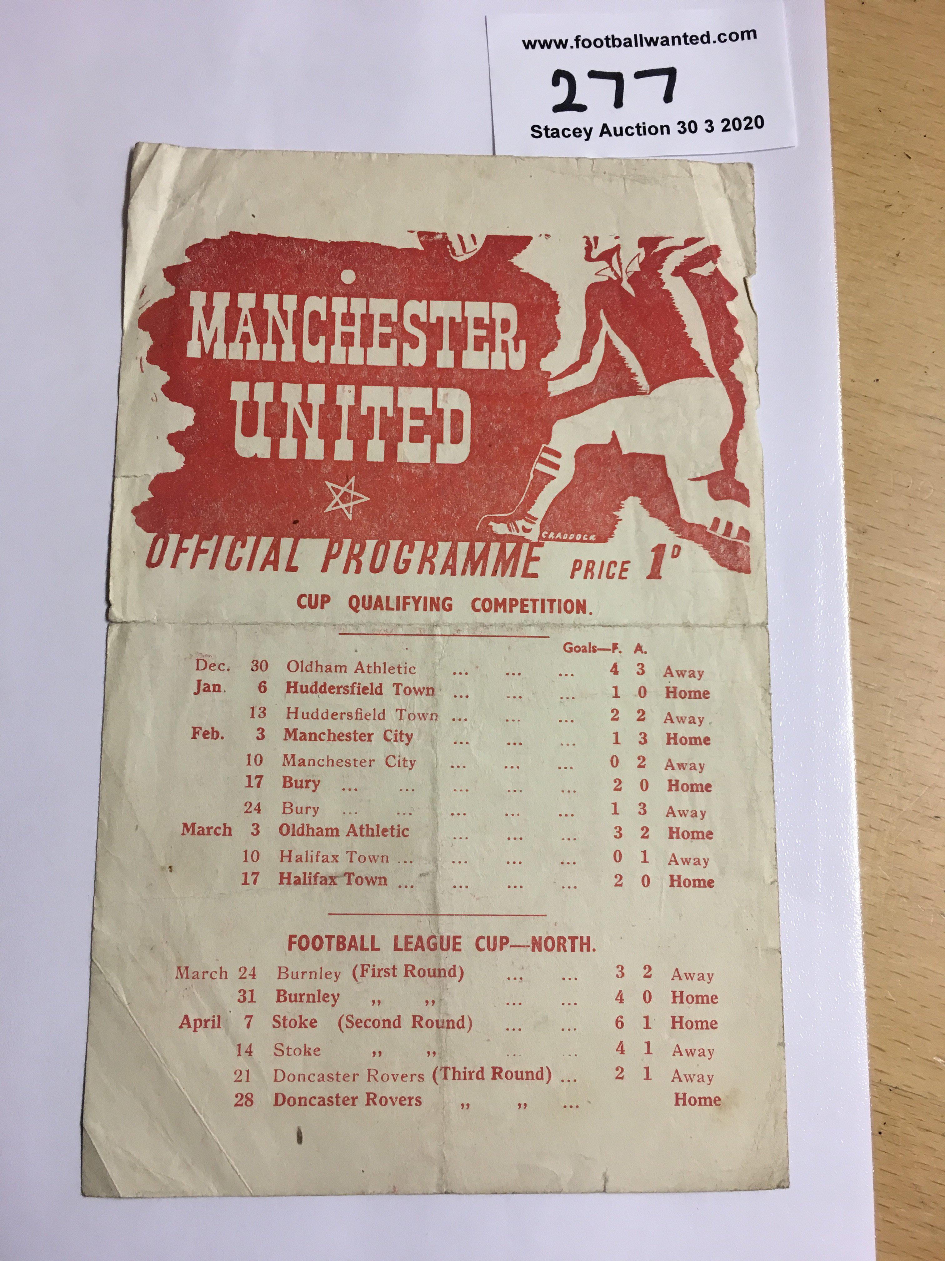 44/45 Manchester United v Doncaster Rovers Football Programme: Good condition Cup match with no