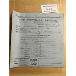 1918/19 Bradford Park Avenue v Huddersfield Town Match Card: This form is hand written and signed by