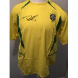 Ronaldinho 1970 Brazil World Cup Winners Signed Shirt: Replica short sleeve mens yellow shirt. Photo