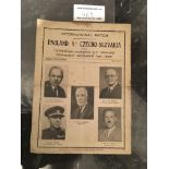 1937 England v Czechoslovakia Football Programme: Full International played at Tottenham on 1 12