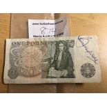 Bobby Moore West Ham + England Signed Pound Note: Collected by vendor in cafe in Green Street many