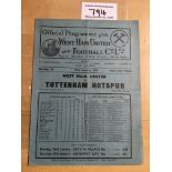 38/39 West Ham v Tottenham FA Cup Football Programme: Excellent condition with no writing. Folding.