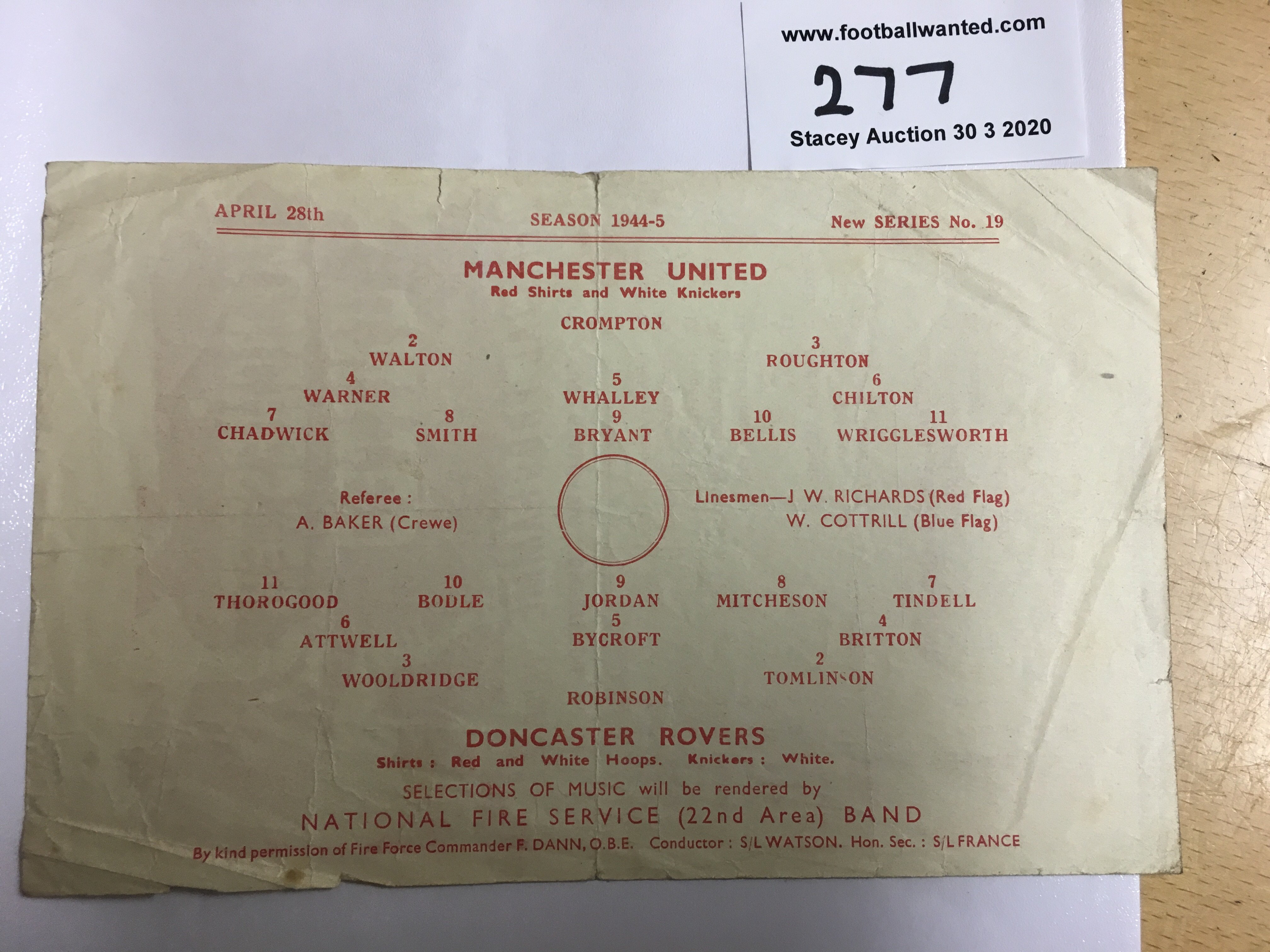 44/45 Manchester United v Doncaster Rovers Football Programme: Good condition Cup match with no - Image 2 of 2