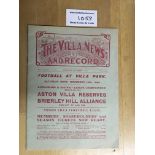 1909/10 Aston Villa v Bristol City Football Programme: Dated 6 11 1909 in excellent condition with