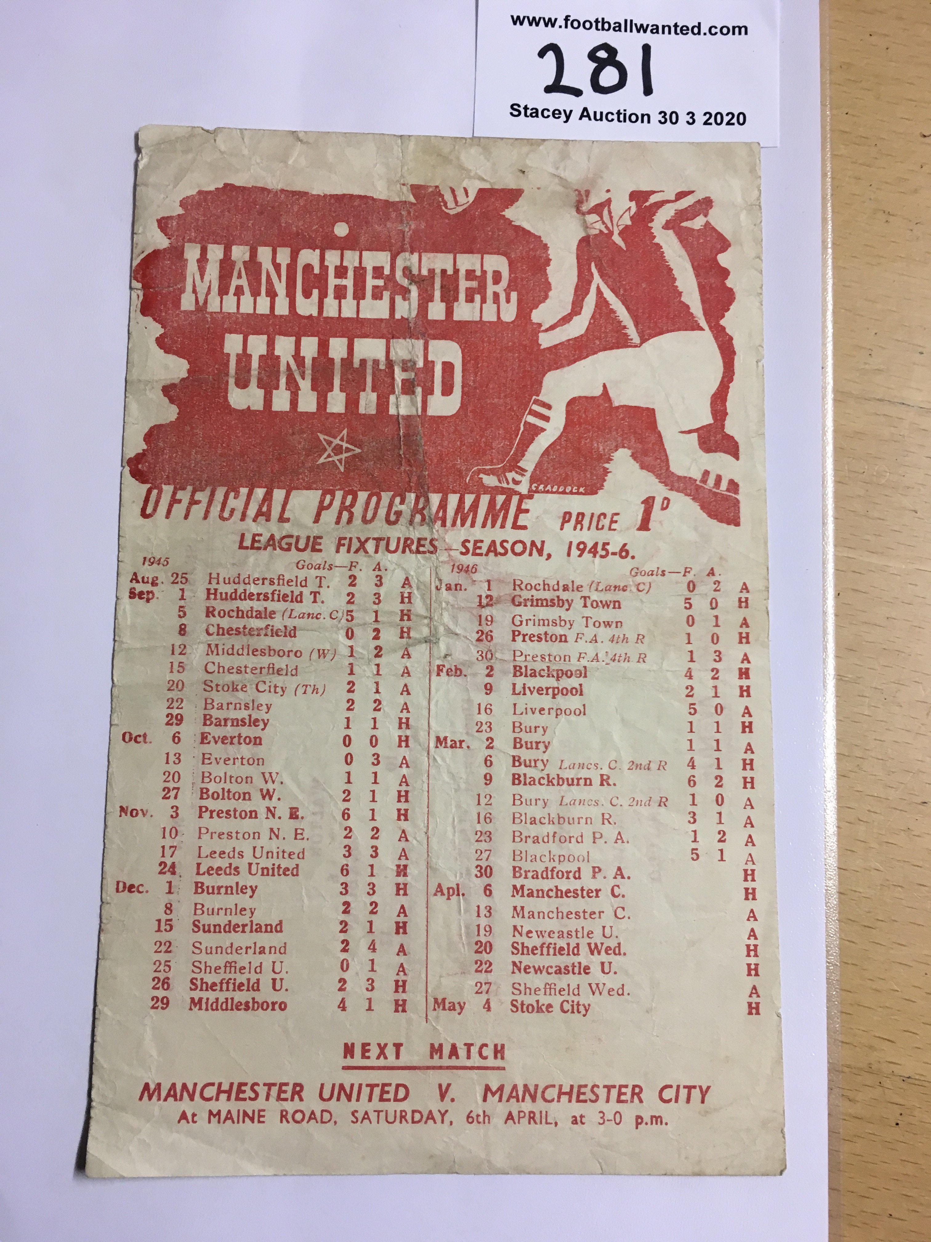 45/46 Manchester United v Bradford Park Avenue Football Programme: Fair/good condition League