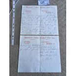 Manchester United Letters From Bert Walley to David Gaskell: A 3 page and a 2 page letter. From 1957