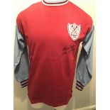 1964 FA Cup Final Signed West Ham Football Shirt: Claret and blue long sleeve mens size replica