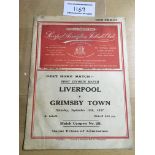 37/38 Liverpool v Grimsby Town Football Programme: Good condition with staple removed. Bit of