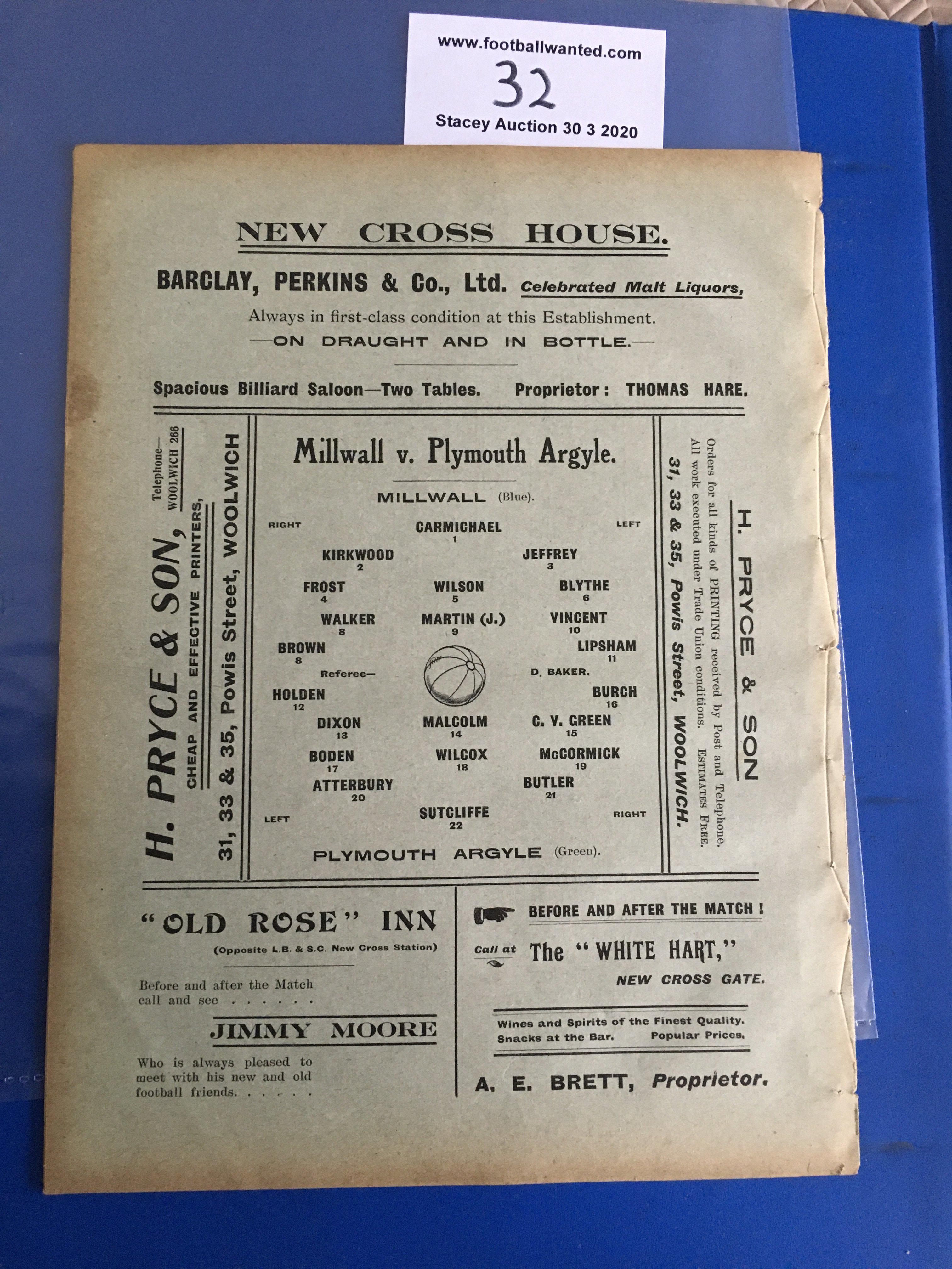 1910/11 Millwall v Plymouth Argyle Football Programme: First team Southern League Division One match - Image 2 of 2
