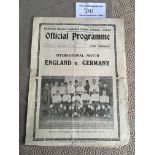 1935 England v Germany Football Programme: Played at Tottenham on 4 12 1935 with no writing. 4 pager