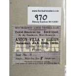 25/26 West Brom v Aston Villa FA Cup Football Ticket: Dated 30 1 1925 in excellent condition.