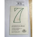 72/73 Celtic Signed FootbaIl Dinner Menu: To celebrate 7 consecutive League Championships during the