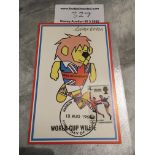 George Cohen England Signed World Cup Willie Football Postcard: Original postcard with World Cup