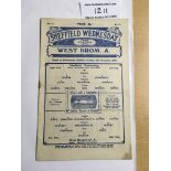 1933/34 Sheffield Wednesday v West Brom Football Programme: Dated 26 12 1933 in good condition