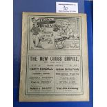 1910/11 Millwall v Crystal Palace LCC Football Programme: First team London Challenge Cup match